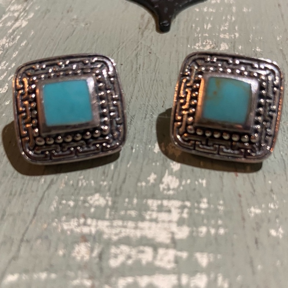 Silver and Turquoise Square Earrings